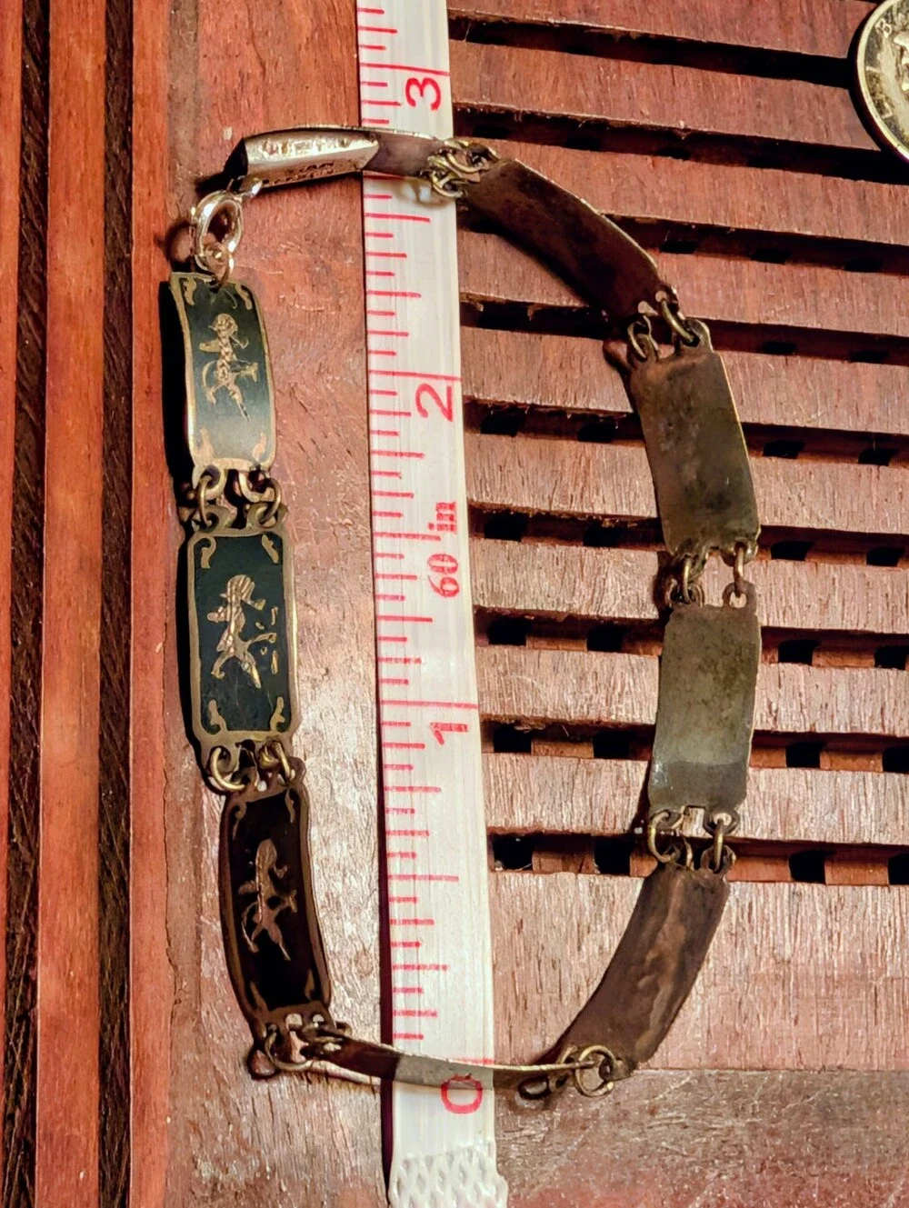 Vintage Sterling Silver Siam Goddess Dancer Panel Link Bracelet
